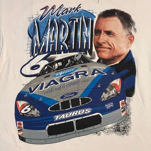 NASCAR Mark Martin #6 Unknown Autographed White Graphic Tee Shirt / Size L - Picture 3 of 6